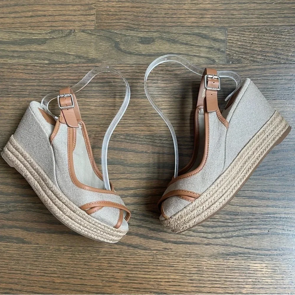 Tory Burch Majorca Peep-Toe Wedge, Royal Tan 36